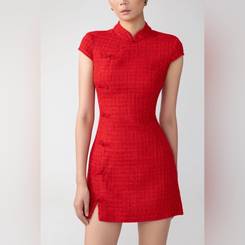 SAU LEE NATASHA TWEED MINI DRESS IN RED, brand new, never worn, no flaws. - Picture 5 of 16